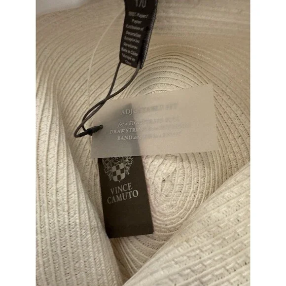 Vince Camuto Straw Fedora Hat Bee Band Ivory Summer Beach Resort OS NWT - Picture 4 of 7